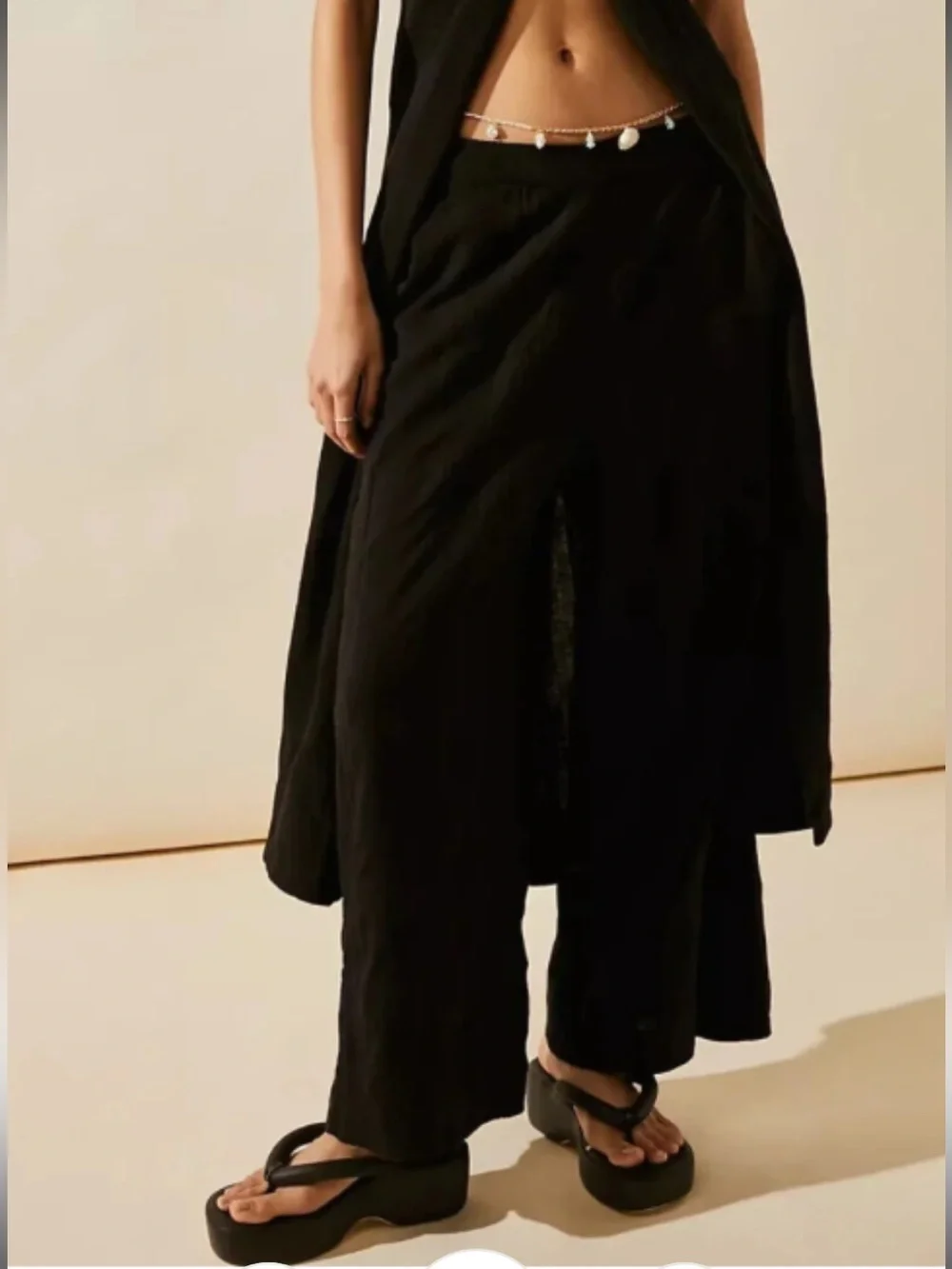 Free People Banita Black Endless Summer Wide leg Pants Pull On S Linen Cotton